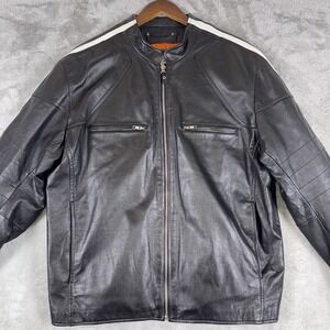 WILSONS LEATHER M. Julian Cafe Racer Jacket Black‎ Size Large Striped Motorcycle